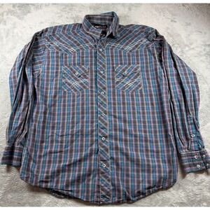 Pintlar Western Shirt Plaid Pearl Snap Embroidered Cowboy Mens Large